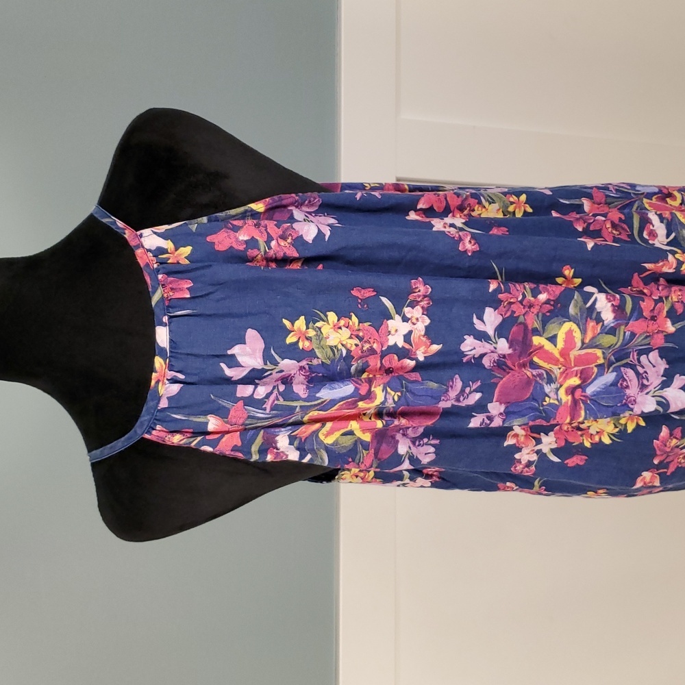 Tommy Bahama Blue Tropical Orchids Floral Linen Dress L - Picture 6 of 14